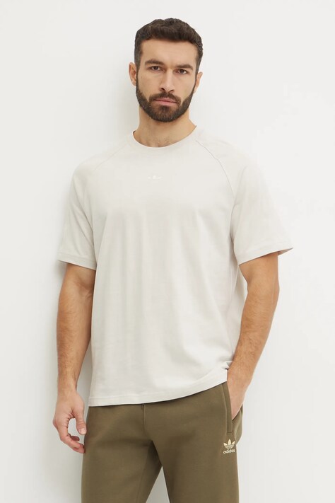 adidas Originals tricou din bumbac Essential bărbați, culoarea bej, uni, JD3277