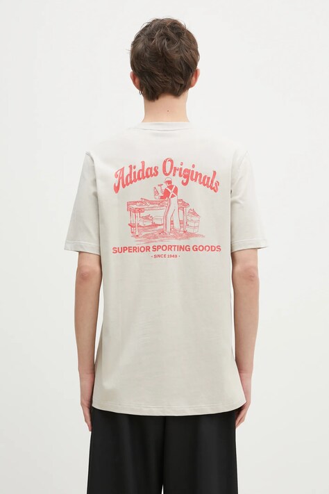 adidas Originals tricou din bumbac Wabash bărbați, culoarea bej, cu imprimeu, JD0667