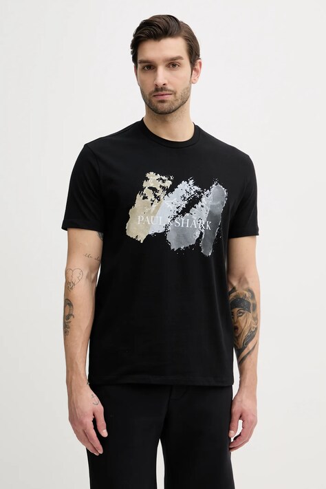 Bavlněné tričko Paul&Shark černá barva, s potiskem, 25411094