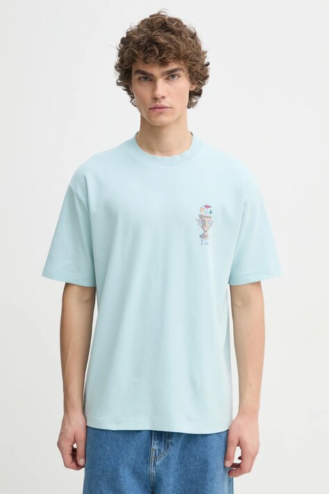 Drôle de Monsieur t-shirt bawełniany Le T-Shirt Vase męski kolor niebieski z nadrukiem F-TS225-CO002-LBE