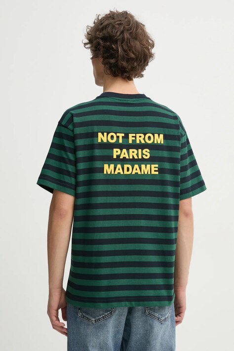 Bavlnené tričko Drôle de Monsieur Le T-Shirt Slogan RayE pánske, tmavomodrá farba, vzorované, F-TS224-CO135-NY