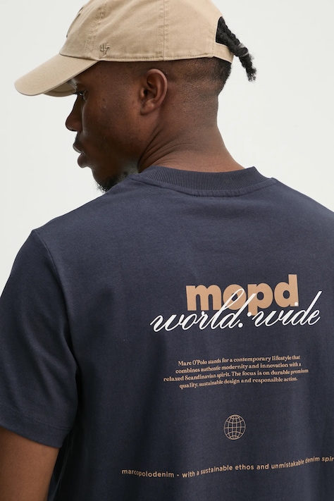 Marc O'Polo tricou din bumbac barbati, culoarea albastru marin, cu imprimeu, 5000005444