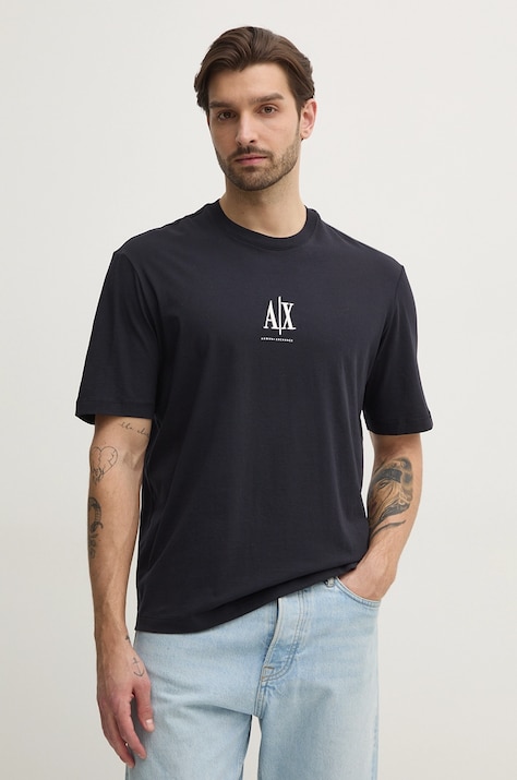 Хлопковая футболка Armani Exchange мужская цвет синий с аппликацией XM000363 AF12308