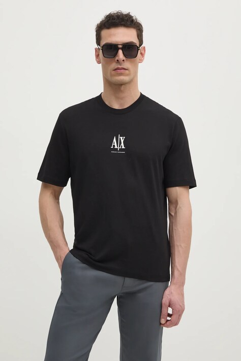 Armani Exchange tricou din bumbac barbati, culoarea negru, cu imprimeu, XM000363 AF12308