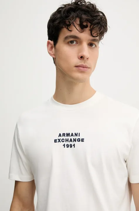 Armani Exchange pamut póló bézs, férfi, nyomott mintás, XM000540 AF10362