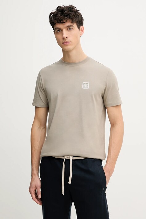 Armani Exchange tricou din bumbac barbati, culoarea bej, neted, XM000546 AF10361