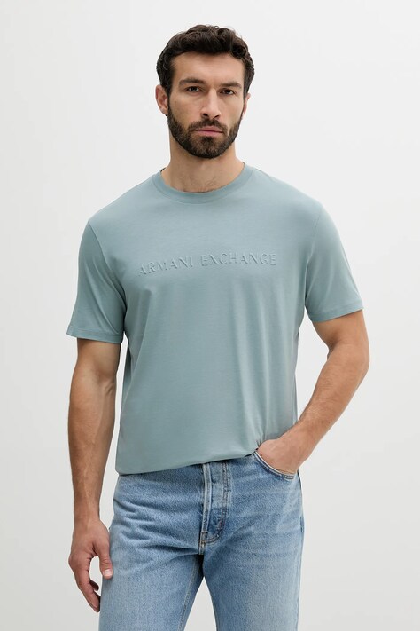 Bavlněné tričko Armani Exchange pánské, modrá barva, s aplikací, XM000554 AF10356