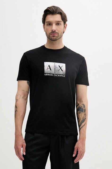 Bavlněné tričko Armani Exchange pánské, černá barva, s potiskem, XM000555 AF10358