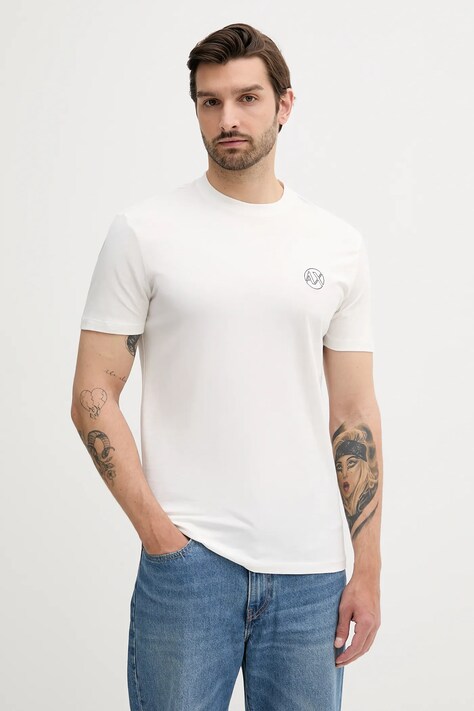 Bavlněné tričko Armani Exchange pánské, béžová barva, XM000558 AF10358