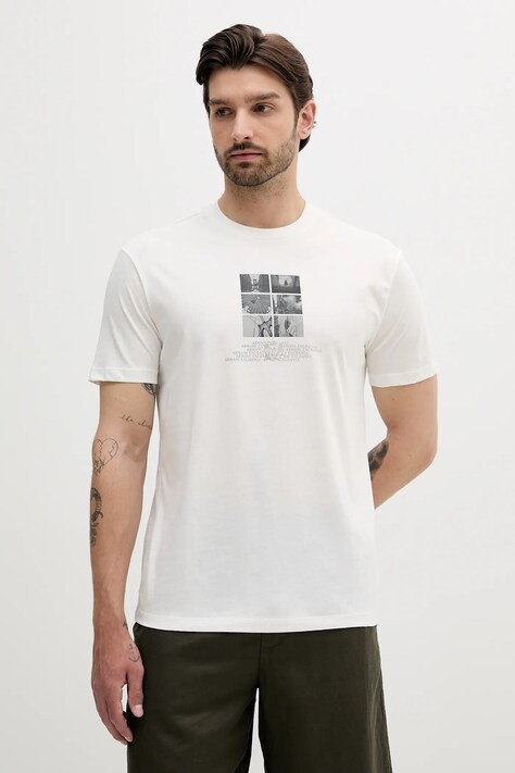 Bavlněné tričko Armani Exchange pánské, bílá barva, s potiskem, XM000565 AF10356
