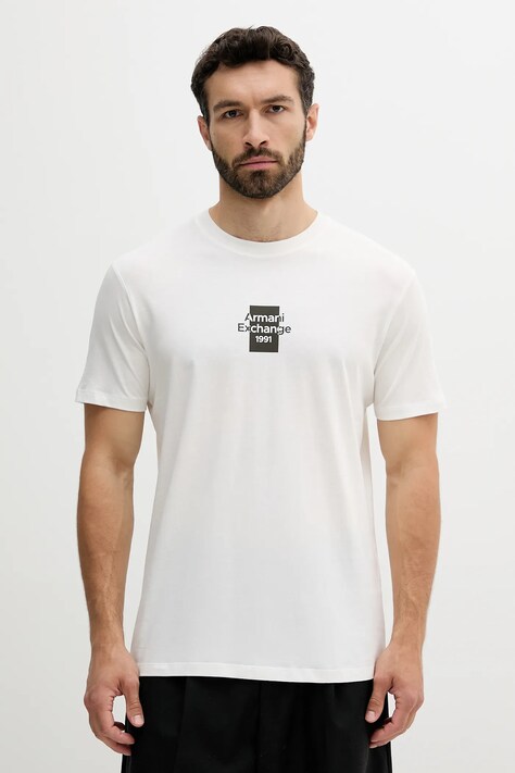 Bavlněné tričko Armani Exchange pánské, bílá barva, s potiskem, XM000767 AF12308