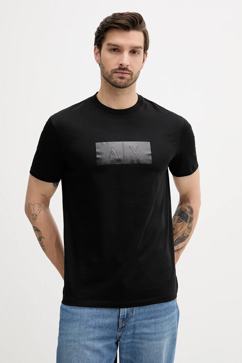 Bavlněné tričko Armani Exchange pánské, černá barva, s aplikací, XM000786 AF10364