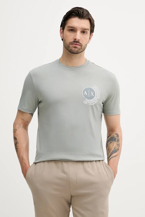 Armani Exchange tricou din bumbac culoarea gri, cu imprimeu, XM000556 AF10358