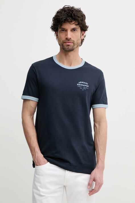 Bavlněné tričko Armani Exchange tmavomodrá barva, s aplikací, XM000536 AF10334