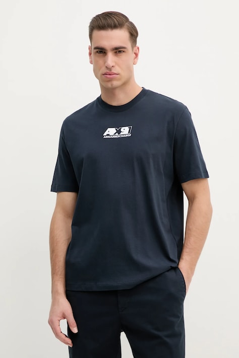 Armani Exchange tricou din bumbac barbati, culoarea albastru marin, cu imprimeu, XM000538 AF10334