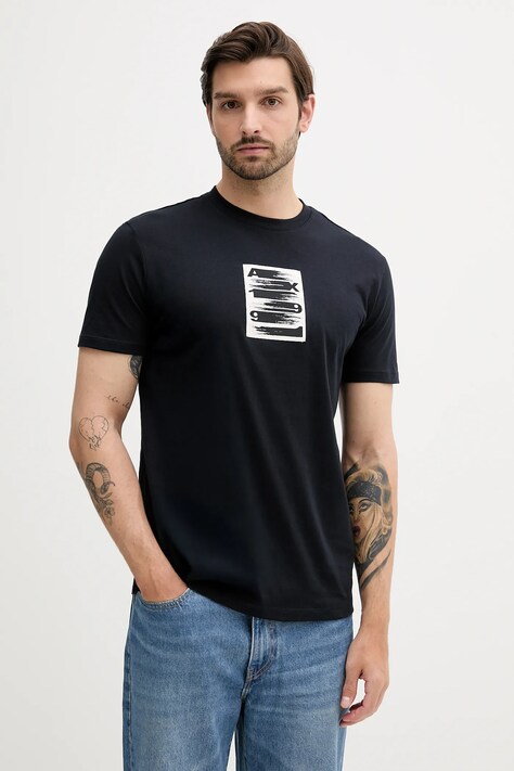 Bavlněné tričko Armani Exchange pánské, tmavomodrá barva, s aplikací, XM000548 AF10362