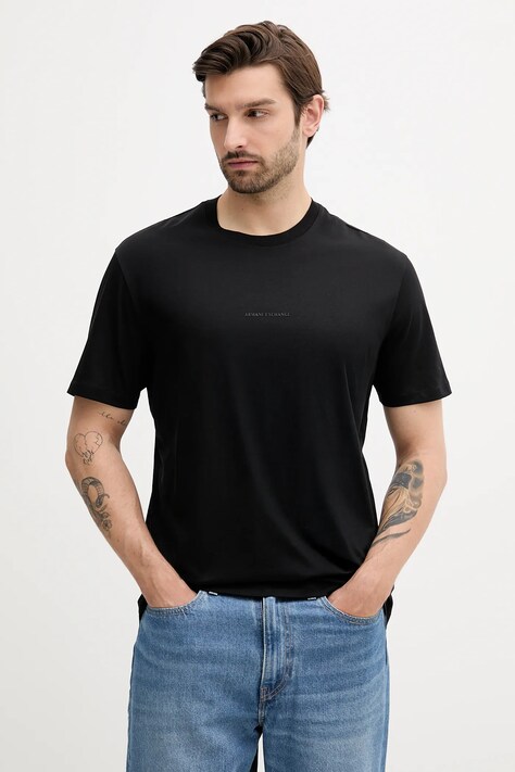 Armani Exchange pamut póló fekete, nyomott mintás, XM000533 AF10364