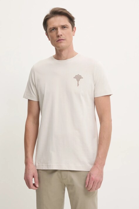 Joop! tricou din bumbac barbati, culoarea bej, cu imprimeu, 30044674