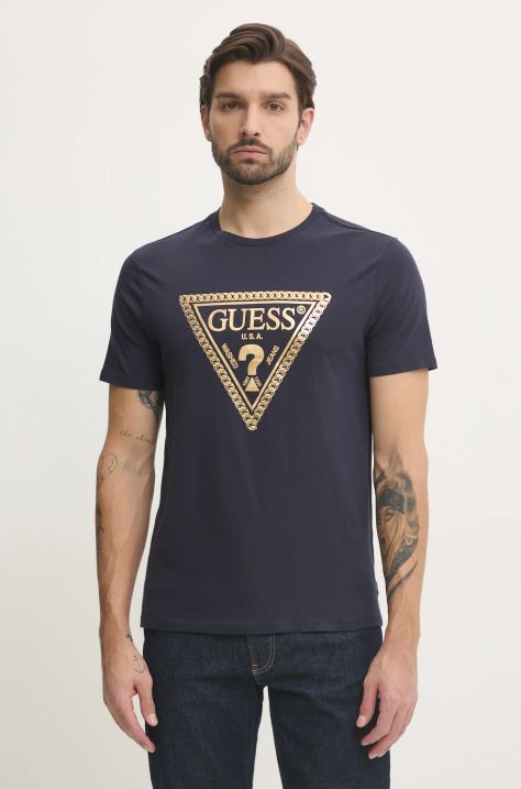 Guess t-shirt bawełniany męski kolor granatowy z nadrukiem M5RI49 K9RM1