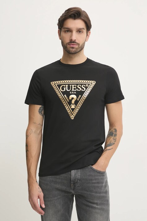Bavlněné tričko Guess černá barva, s potiskem, M5RI49 K9RM1