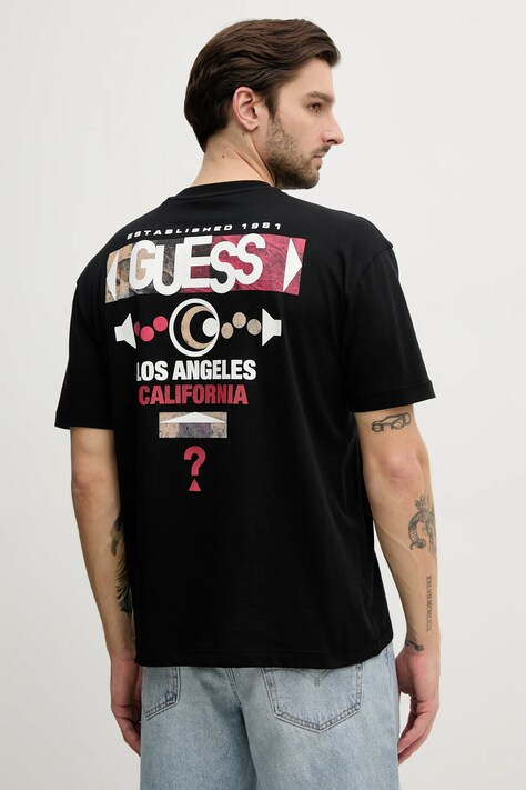 Guess tricou din bumbac barbati, culoarea negru, cu imprimeu, M5RI03 I3Z14