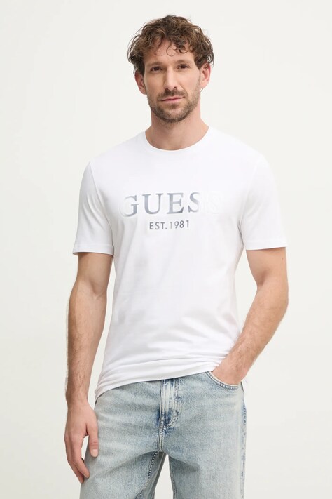 Guess tricou barbati, culoarea alb, cu imprimeu, M5RI12 J1314