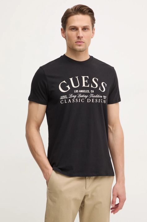 Guess tricou din bumbac barbati, culoarea negru, cu imprimeu, M5RI43 K9RM1