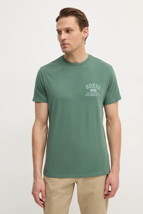 Guess tricou din bumbac barbati, culoarea verde, cu imprimeu, M5RI86 K9RM1