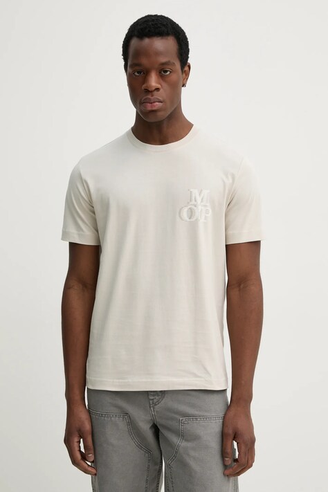 Marc O'Polo tricou din bumbac barbati, culoarea bej, cu imprimeu, 522201251232