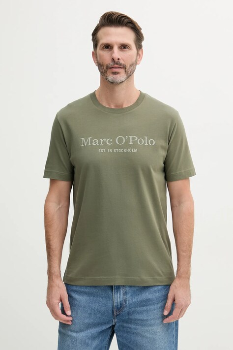 Хлопковая футболка Marc O'Polo цвет зелёный с принтом 523201251052