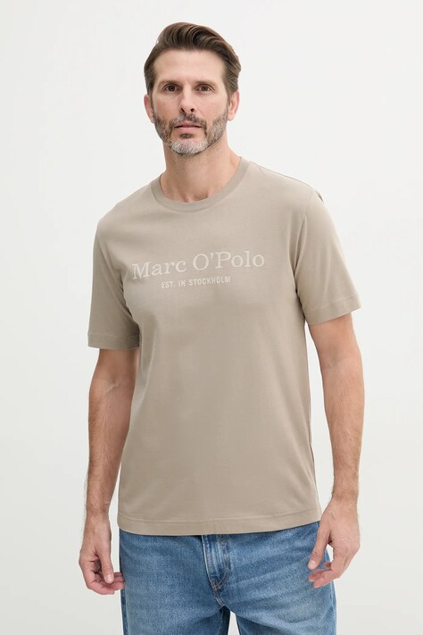 Marc O'Polo pamut póló barna, nyomott mintás, 523201251052