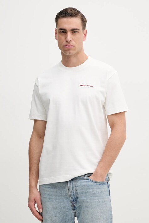 Marc O'Polo tricou din bumbac bărbați, culoarea alb, cu imprimeu, 523206451198
