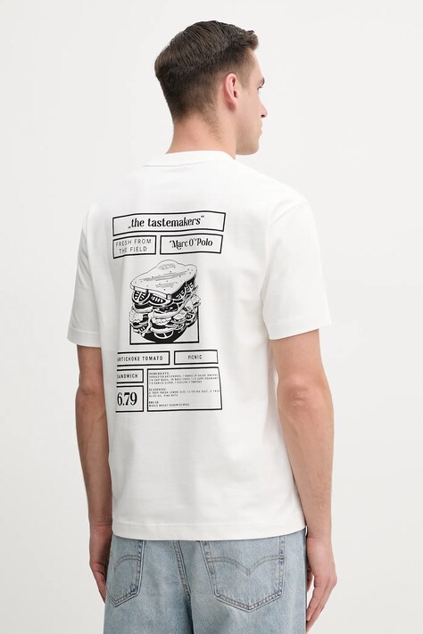 Marc O'Polo tricou din bumbac bărbați, culoarea alb, cu imprimeu, 523206451356