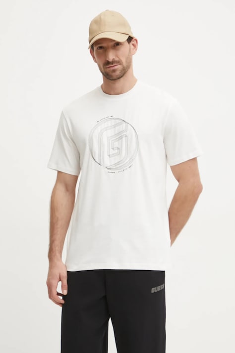 Tričko Guess KEFKA pánske, béžová farba, s nášivkou, Z5RI01 J1314