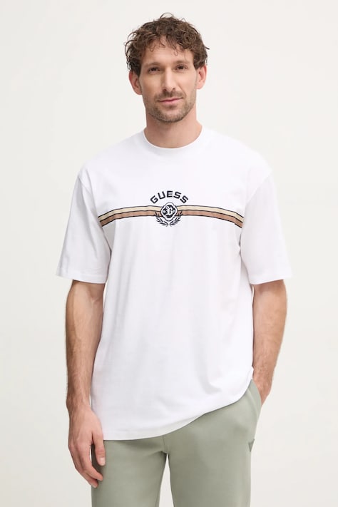 Guess tricou din bumbac MOJO bărbați, culoarea alb, cu imprimeu, Z5RI02 I3Z14