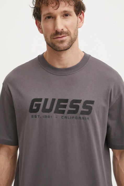 Guess tricou din bumbac SURON bărbați, culoarea gri, cu imprimeu, Z5RI10 I3Z14