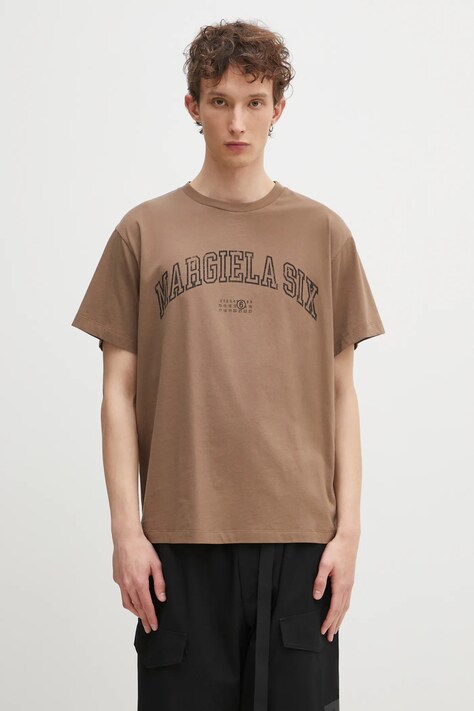 Βαμβακερό μπλουζάκι MM6 Maison Margiela ανδρικό, χρώμα: καφέ, SH0GC0046