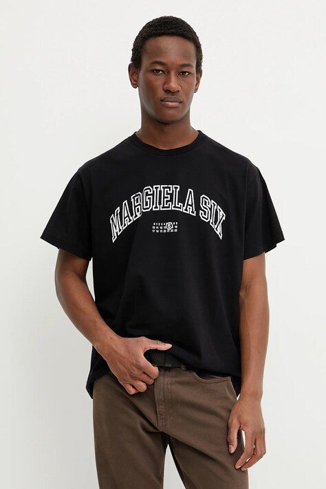 Bavlnené tričko MM6 Maison Margiela pánske, čierna farba, s potlačou, SH0GC0046