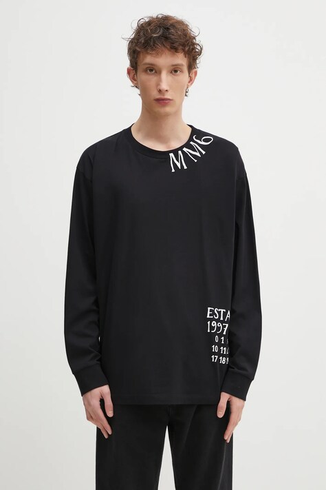Памучна блуза с дълги ръкави MM6 Maison Margiela в черно с принт SH0GC0047