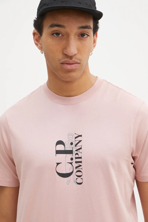 C.P. Company tricou din bumbac barbati, culoarea roz, cu imprimeu, 18CMTS138A005100W
