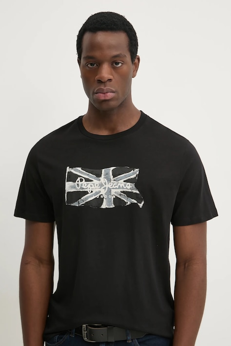 Pepe Jeans t-shirt bawełniany FLAG BW męski kolor czarny z nadrukiem PM509720