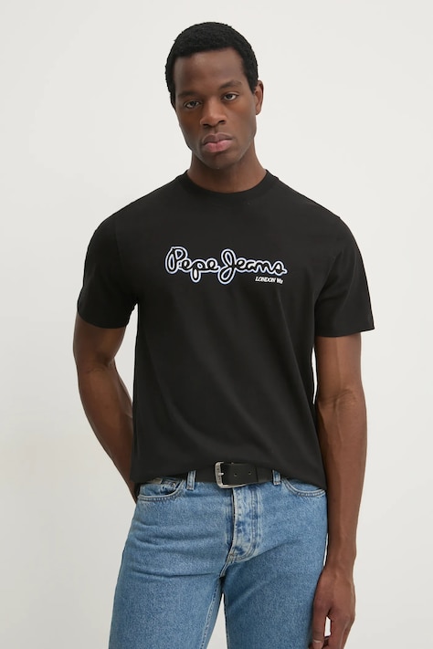 Bavlnené tričko Pepe Jeans DORIAN TEE pánske, čierna farba, s potlačou, PM509721