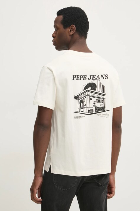 Pepe Jeans tricou din bumbac DALTON TEE barbati, culoarea bej, cu imprimeu, PM509722