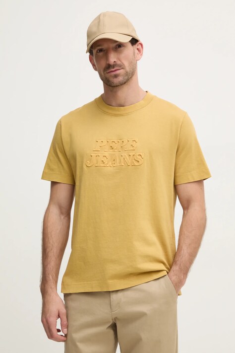Bavlněné tričko Pepe Jeans DARIUS TEE žlutá barva, s aplikací, PM509723