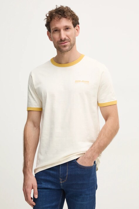 Pepe Jeans tricou din bumbac PACEY barbati, culoarea bej, neted, PM509724