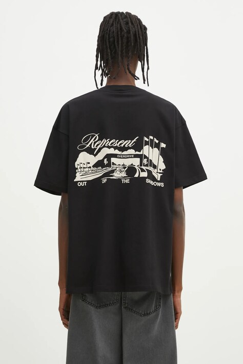 Represent tricou din bumbac Raceway barbati, culoarea negru, cu imprimeu, MLM41063.01