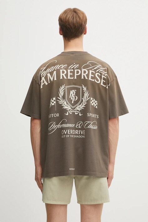Represent t-shirt bawełniany Crest męski kolor brązowy wzorzysty MLM41069.54