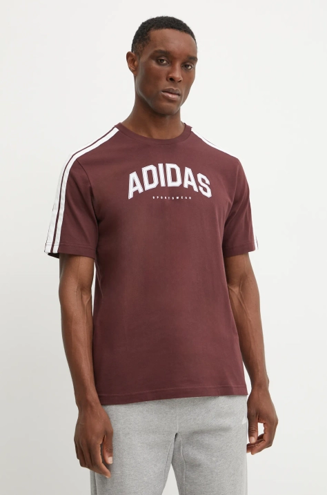 Pamučna majica adidas M C COLLE Collegiate za muškarce, boja: bordo, s tiskom, JM0380