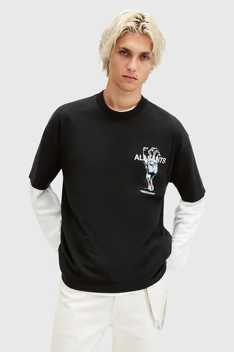 Бавовняна футболка AllSaints UNDERGANG чоловіча колір чорний з принтом M053PB