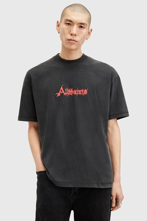 AllSaints tricou din bumbac DAMIENZ bărbați, culoarea negru, cu imprimeu, M059PB